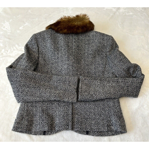 Black Rivet Womens Tweed Blazer w Faux Fur Collar Sz 8 Rhinestone Buttons Lined - Picture 2 of 9